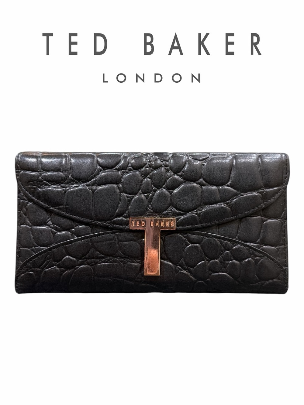 Ted‎ Baker Black Croc-Embossed Leather Wallet